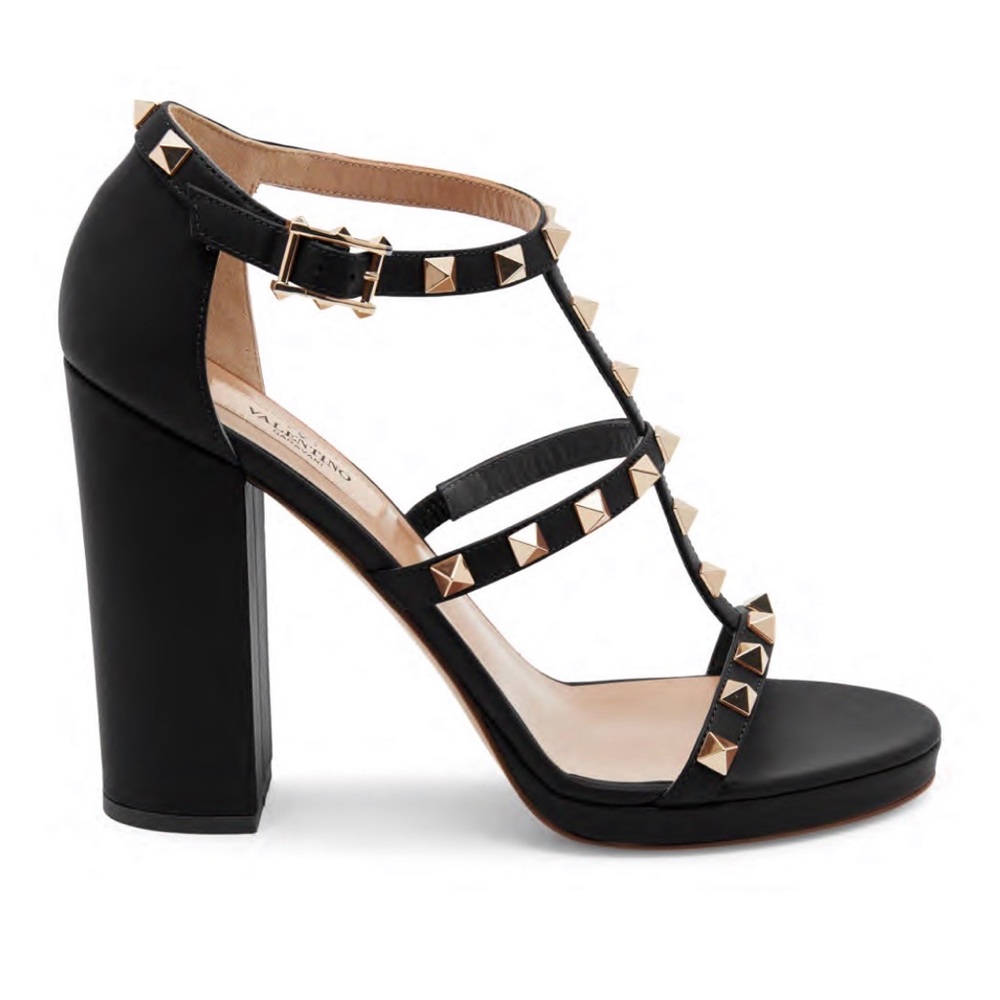 Valentino Garavani Black and Gold Studded Heels